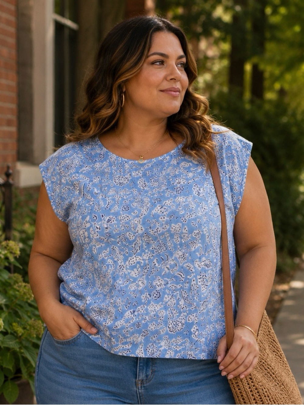 Rachel Zoe Light Blue Printed Tank Top